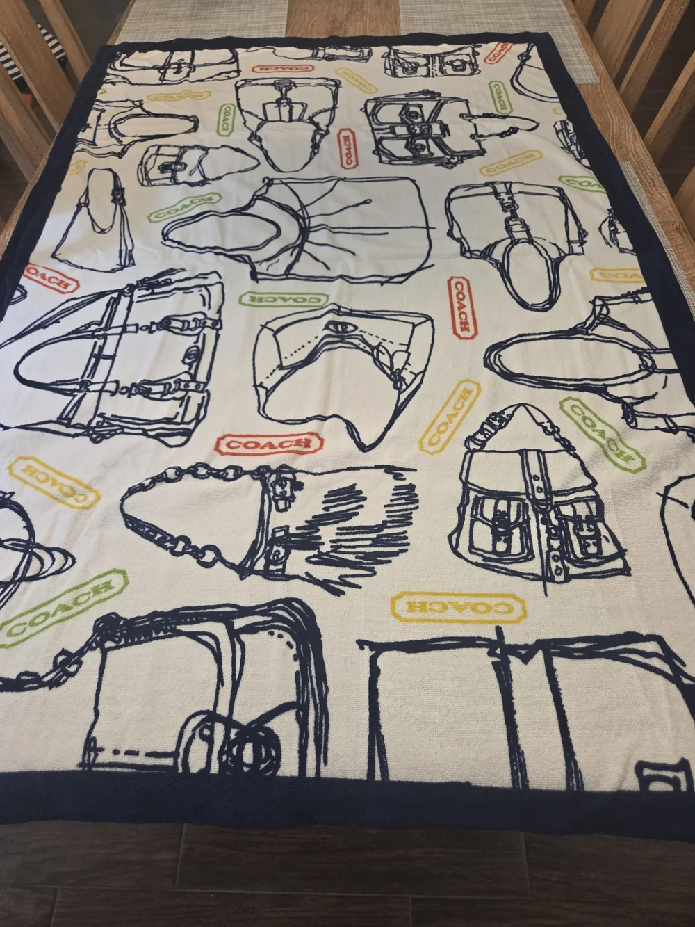 Coach White/Navy RARE Beach Towel NWOT